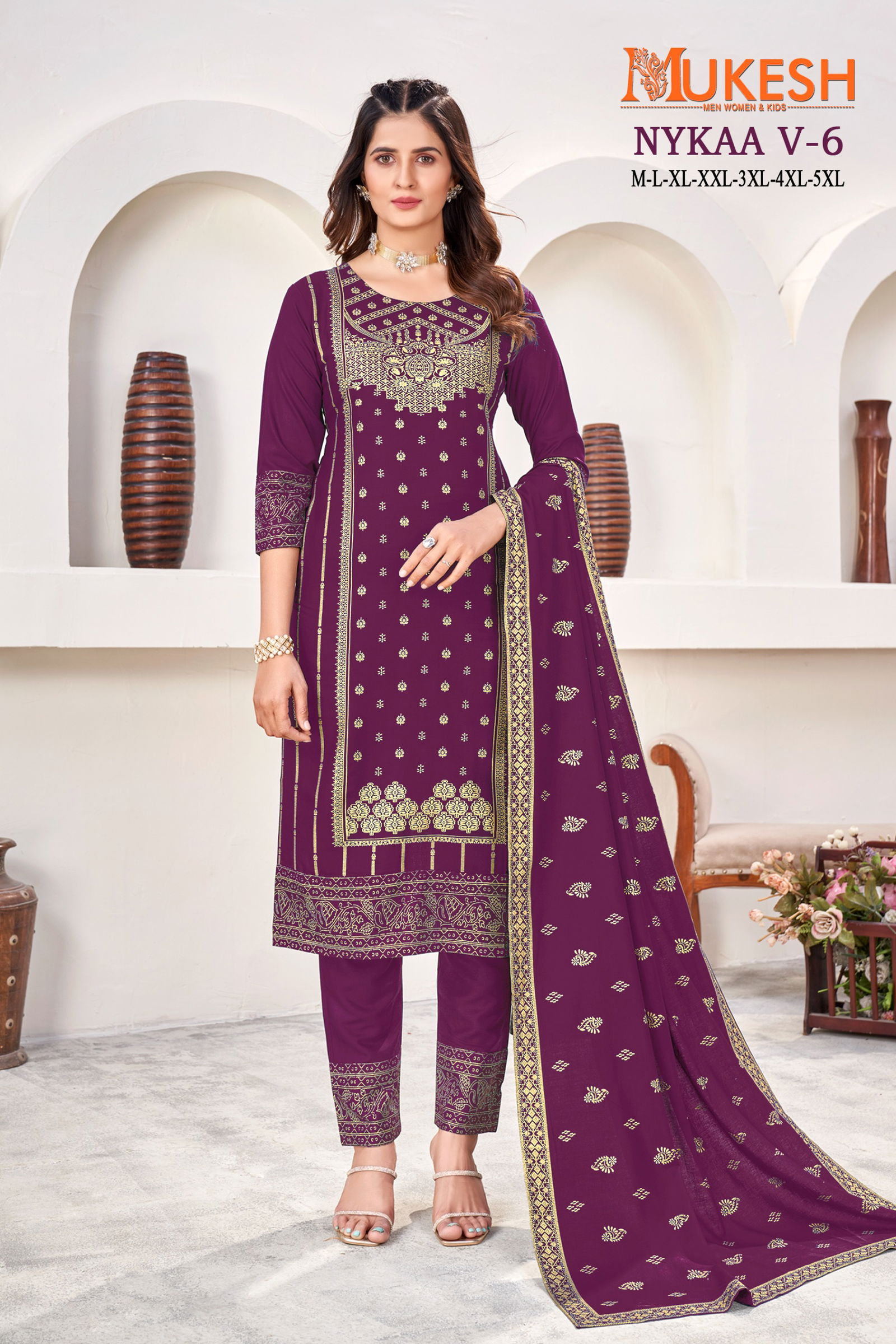 Nykaa V 6 By Mukesh Rayon Gold Printed Kurti With Bottom Dupatta Wholesale Market In Surat
